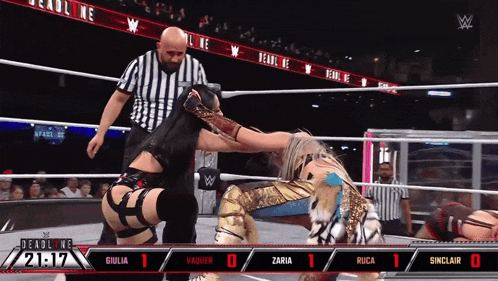 a wrestling match between giulia and zaria is being shown