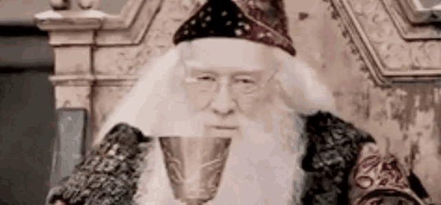 a man with a beard and a hat is holding a goblet in his hand .
