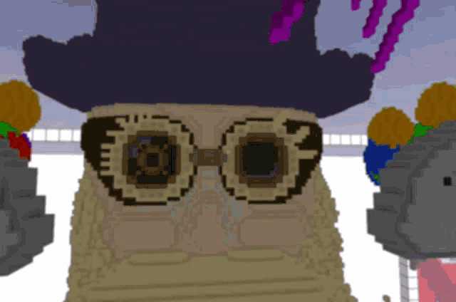 a pixel art of a man wearing a top hat and goggles