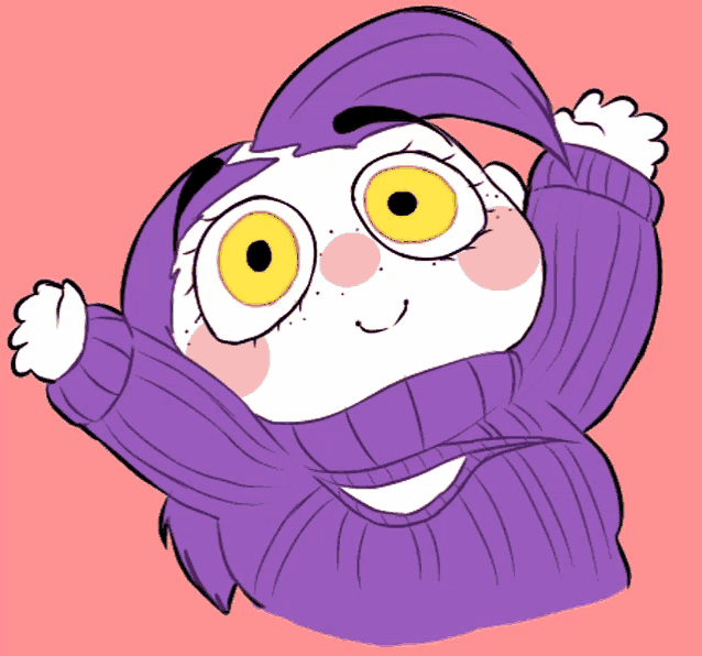 a cartoon character wearing a purple sweater