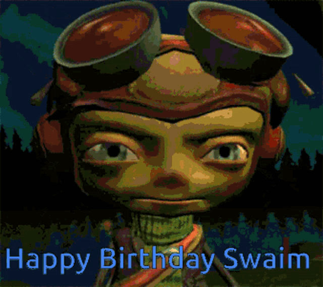 a picture of a cartoon character with the words happy birthday swaim below it