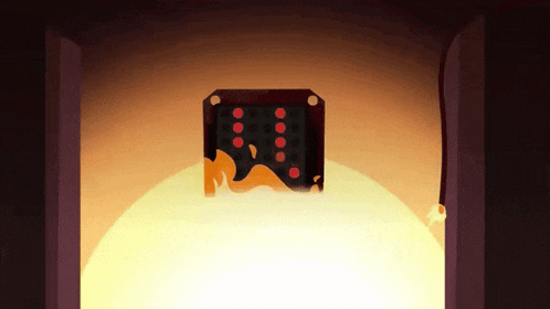 a black box with red dots on it is surrounded by smoke