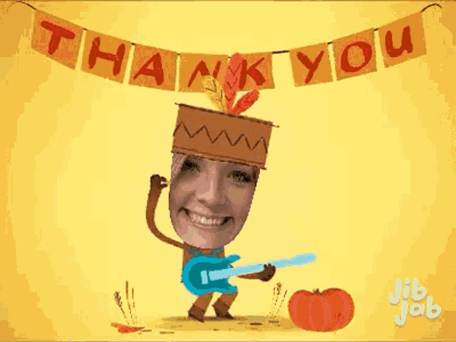 a cartoon of a person wearing a native american hat and playing a guitar .
