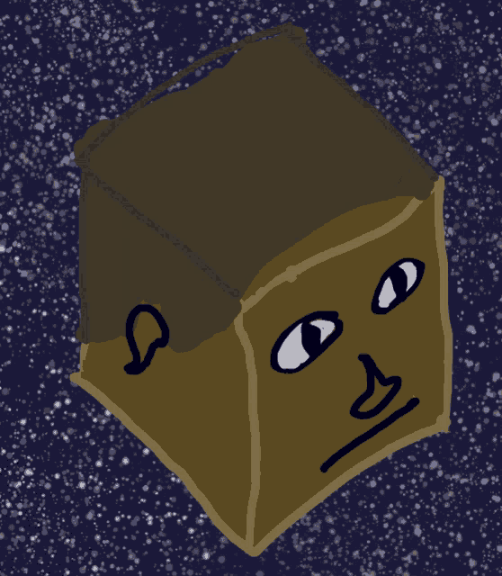 a drawing of a box with a face on it in space