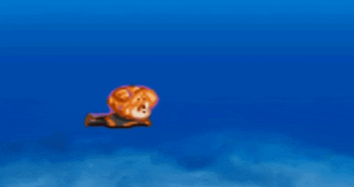 a cartoon character is flying through the air with a blue background .