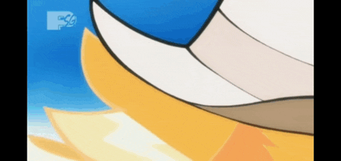 a close up of a cartoon character 's feet with a blue sky in the background