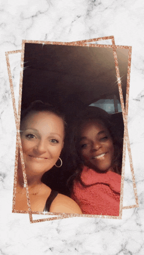 two women are posing for a picture in a car