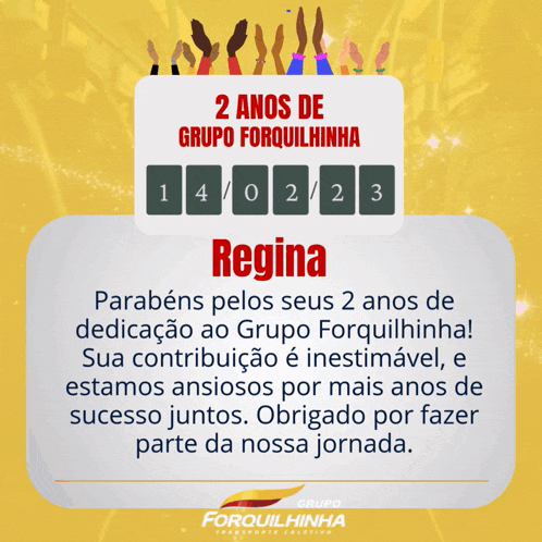 an advertisement for grupo forquilhinha says regina
