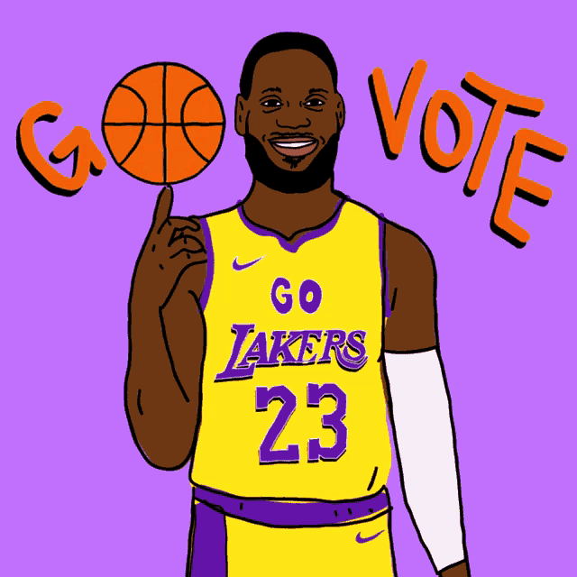 a cartoon of lebron james holding a basketball and saying go vote
