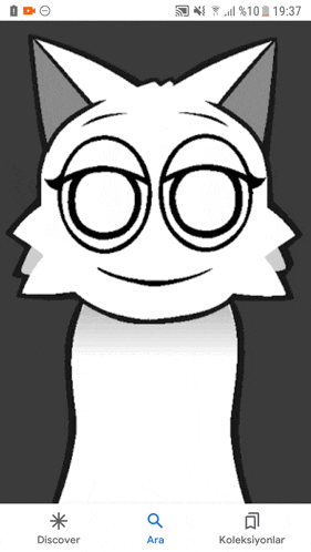 a phone screen shows a drawing of a cat with googly eyes and the time of 19:37