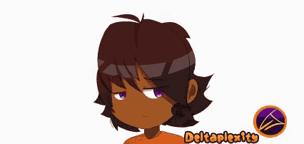 a cartoon of a boy with purple eyes and the words deltaplexits below him