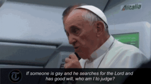 a picture of a man talking into a microphone with the words " if someone is gay and he searches for the lord " below him