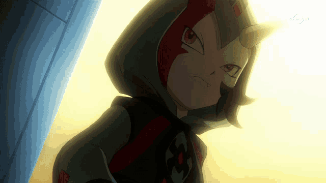 a cartoon character with horns and a hood has the word tokyo on the bottom left
