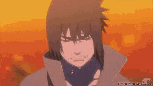 a cartoon of a man crying with tears running down his face .