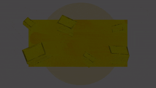 several laptops are floating on a yellow surface