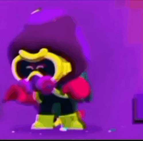a purple background with a cartoon character and the words happy