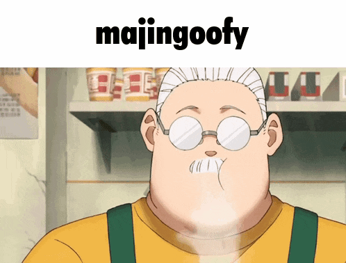 a cartoon of a man with glasses and the word majingoofy