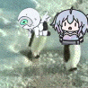 a couple of anime characters are swimming in the water .