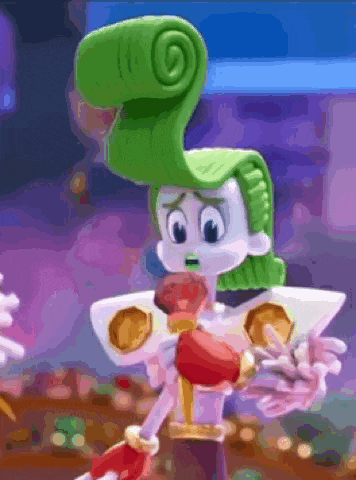 a cartoon character with a green headband and boxing gloves is eating a hamburger .