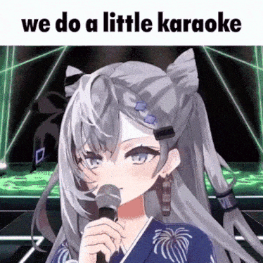 a girl singing into a microphone with the words we do a little karaoke