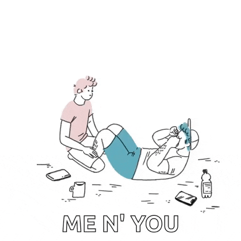 a man is sitting on the ground next to another man who is doing exercises .