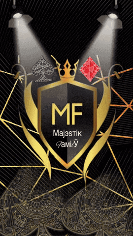a black and gold shield with the word mf majestik family