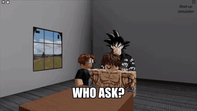 a screenshot of a video game with the words who ask on it