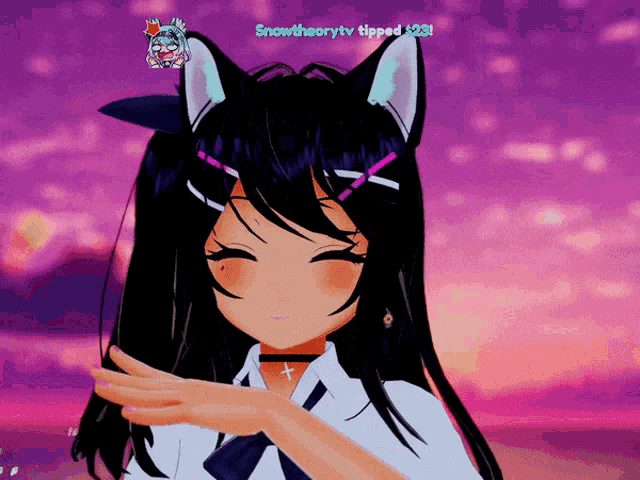 a girl with a cat ear and the words snowtheorytv tipped $ 23