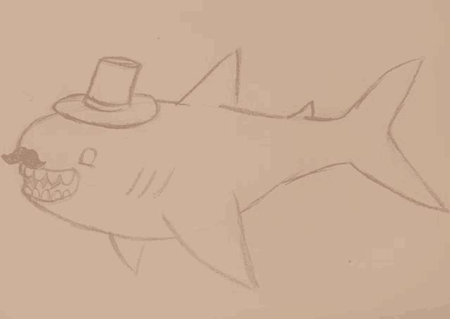 a drawing of a shark wearing a top hat