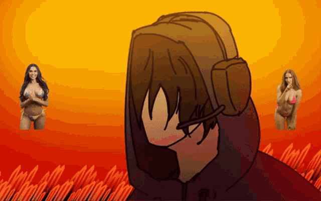 a cartoon of a man wearing headphones and a hoodie