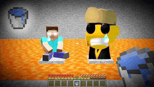 a screenshot of a video game with a bucket of water and a smiley face