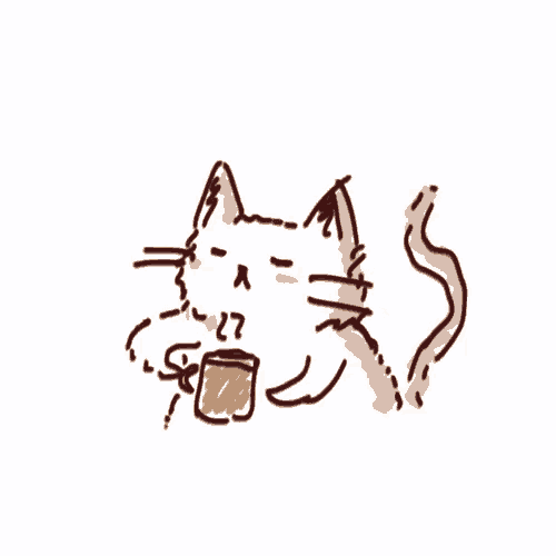 a drawing of a cat with a cup in its paw