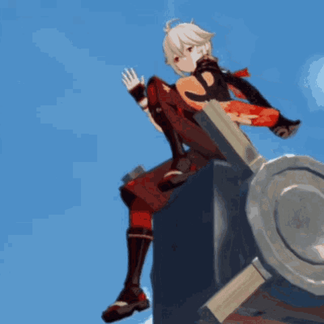 a cartoon character is sitting on top of a rock