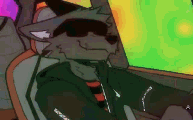 a cartoon drawing of a wolf wearing sunglasses and a hoodie