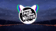 a logo for trap nation with a cat 's ears on a starry sky background .