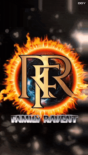 a logo for family ravent with a fire circle around the letter r