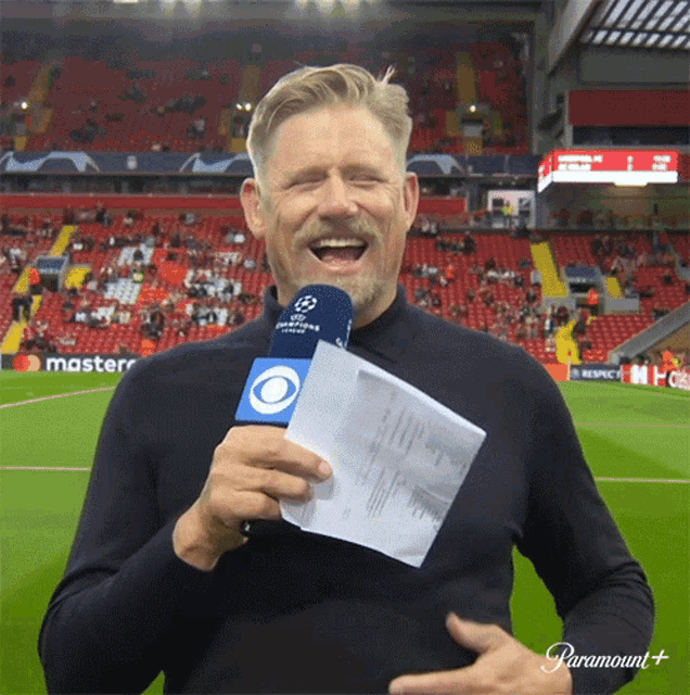 Laughing Peter Schmeichel GIF - Laughing Peter Schmeichel Uefa Champions League GIFs