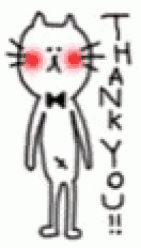 a white cat with red eyes and a bow tie is standing next to a sign that says thank you .
