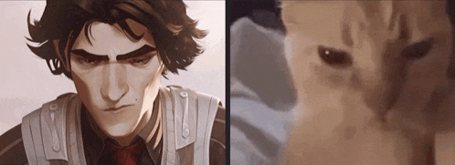 a close up of a cartoon character 's face and a close up of a cartoon character 's face .