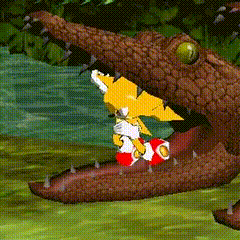 sonic the hedgehog is being attacked by a crocodile