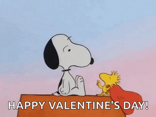 a cartoon of snoopy and woodstock with the words happy valentine 's day