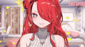 a girl with red hair is wearing a gray sweater and smiling