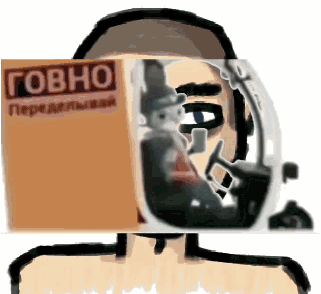 a drawing of a man driving a car with a box on his head that says ' govo ' on it