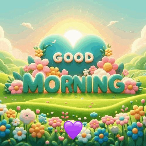 a cartoon illustration of a field of flowers and the words good morning