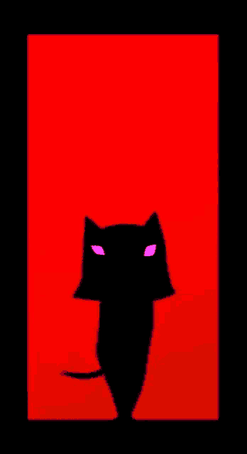 a silhouette of a black cat against a pink background .