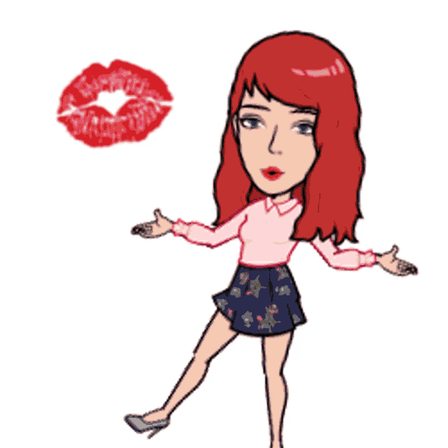 a cartoon drawing of a girl with red hair and green eyes