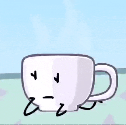 a cartoon of a cup with a face and arms and legs .
