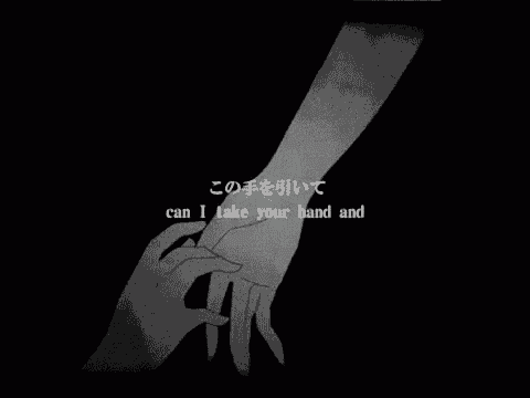 a black and white drawing of two hands holding each other with the words `` can i take your hand and '' written below them .
