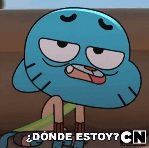 a cartoon character from the amazing world of gumball says " donde estoy " in spanish