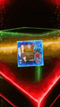 a blue card with a picture of two people on it